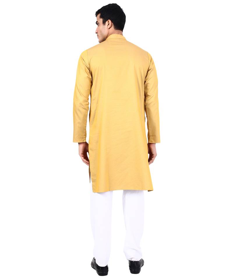 Yellow self design mens kurta pyjama set