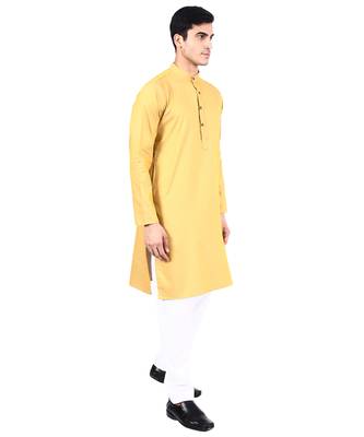 Yellow self design mens kurta pyjama set 3