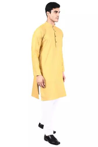 Yellow self design mens kurta pyjama set
