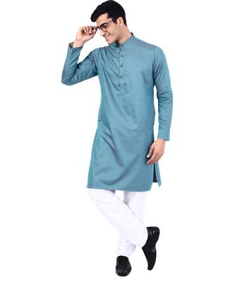 Blue self design mens kurta pyjama set 1
