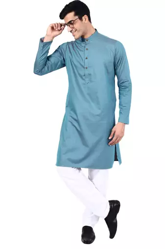 Blue self design mens kurta pyjama set