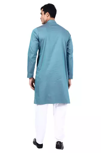 Blue self design mens kurta pyjama set