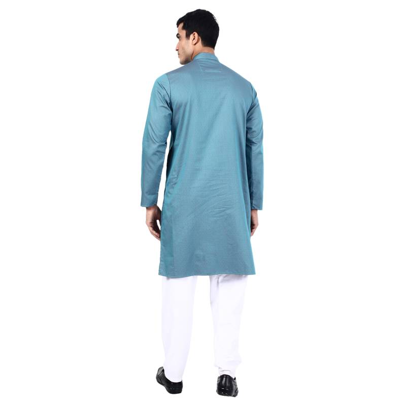 Blue self design mens kurta pyjama set