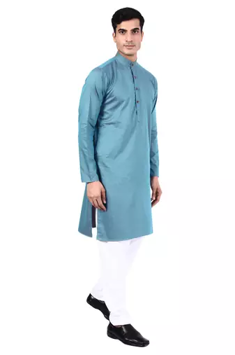 Blue self design mens kurta pyjama set
