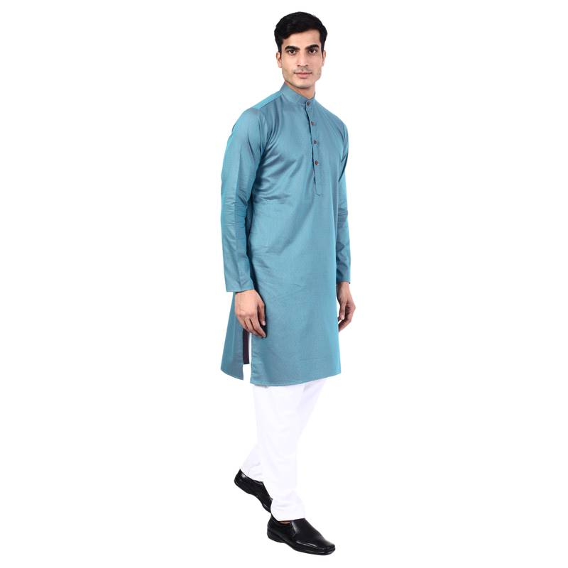 Blue self design mens kurta pyjama set