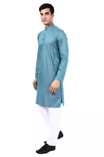 Blue self design mens kurta pyjama set