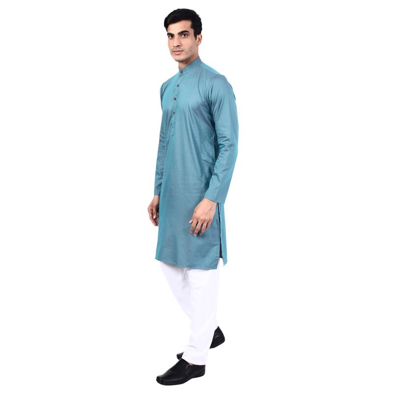 Blue self design mens kurta pyjama set