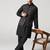 Mens solid kurta pyjama set with leaf printed nehru jacket