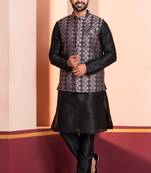  black  silk blend kurta jacket  set for men 