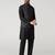Mens solid kurta pyjama set with leaf printed nehru jacket