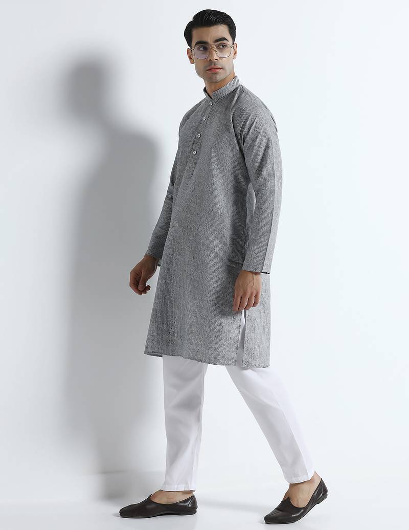 Grey stripes mens kurta pyjama set