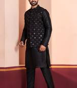  black  silk blend kurta jacket  set for men 
