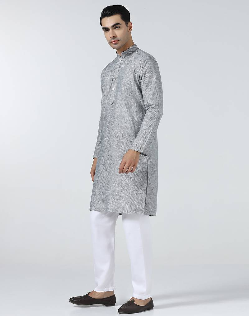 Grey stripes mens kurta pyjama set