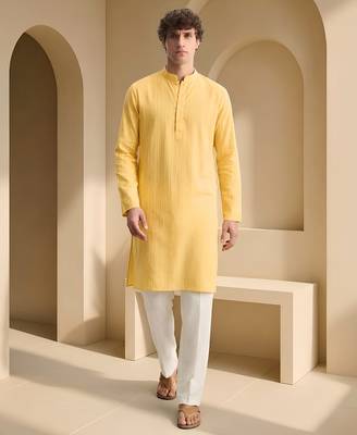 Mens yellow kurta pyjama set 1