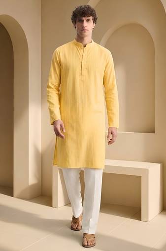Mens yellow kurta pyjama set