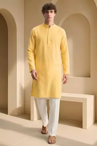 Mens yellow kurta pyjama set