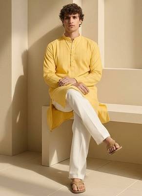 Mens yellow kurta pyjama set 2