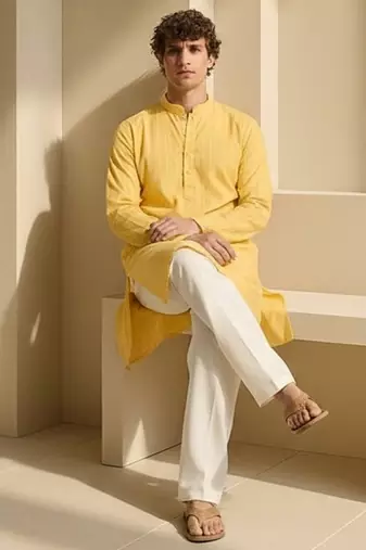 Mens yellow kurta pyjama set
