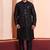  black  silk blend kurta jacket  set for men 