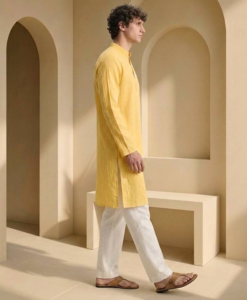 Mens yellow kurta pyjama set