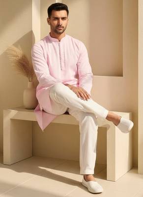 Mens pink kurta pyjama set 1