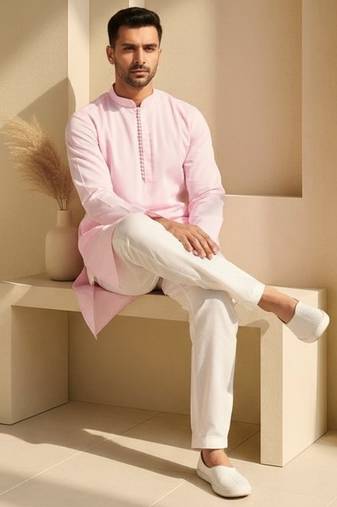 Mens pink kurta pyjama set