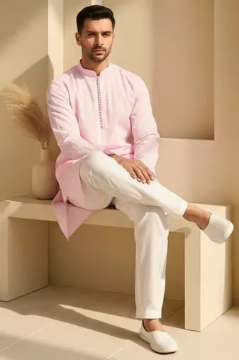 Mens pink kurta pyjama set