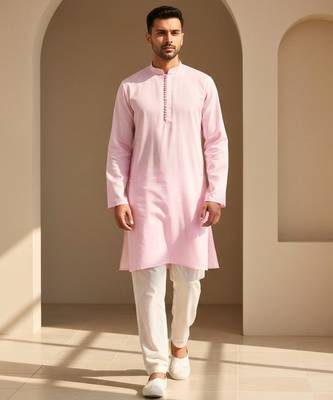 Mens pink kurta pyjama set 2