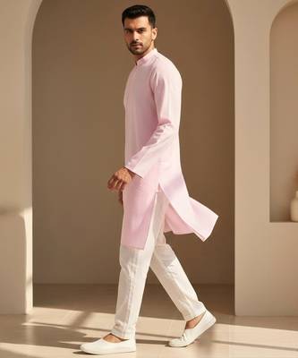 Mens pink kurta pyjama set 4