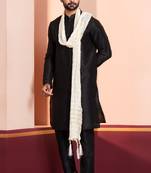  black silk blend kurta duppata   set for men