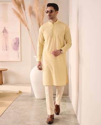 Mens yellow kurta pyjama set 1