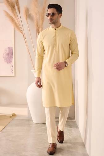 Mens yellow kurta pyjama set