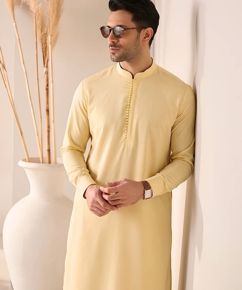 Mens yellow kurta pyjama set