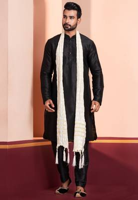  black silk blend kurta duppata   set for men 2