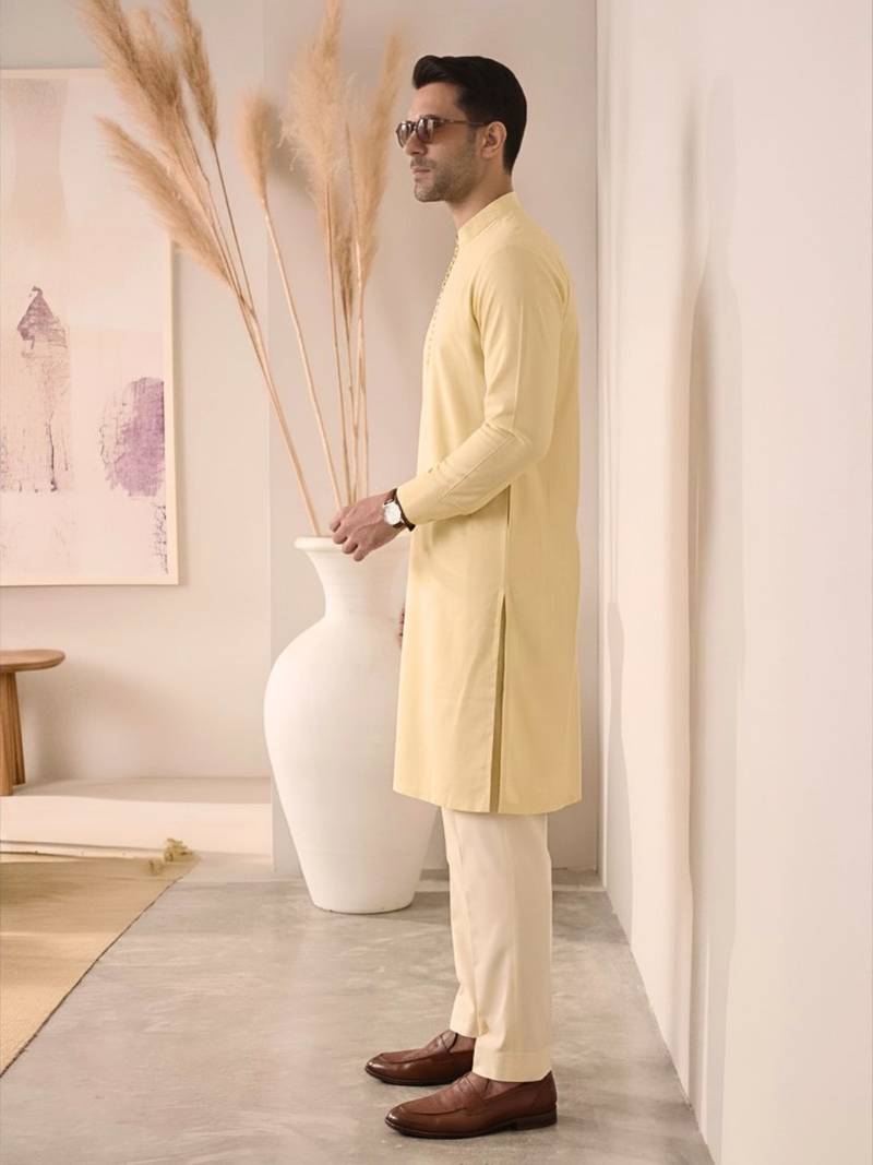 Mens yellow kurta pyjama set