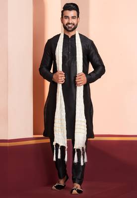  black silk blend kurta duppata   set for men 3