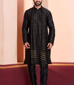  black silk blend kurta duppata   set for men