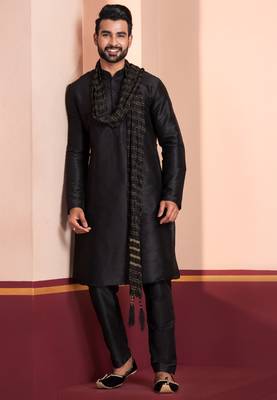 black silk blend kurta duppata   set for men 2