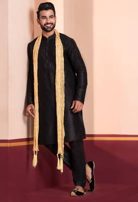  black silk blend kurta duppata   set for men 3