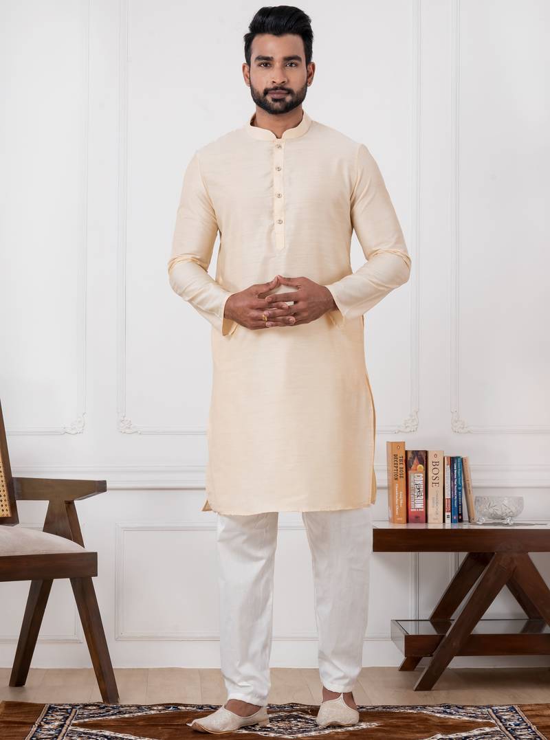  gold silk blend  kurta set for men