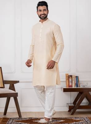  gold silk blend  kurta set for men 2