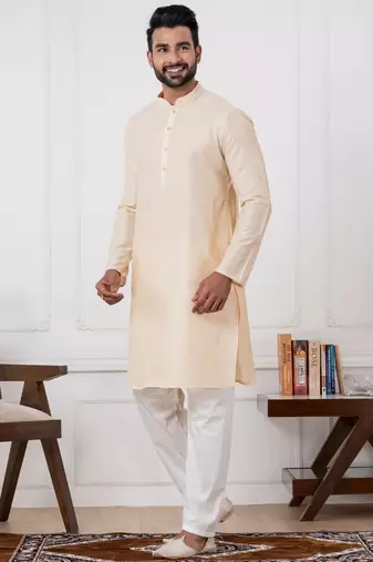  gold silk blend  kurta set for men