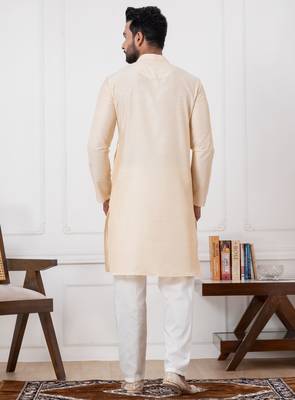  gold silk blend  kurta set for men 3