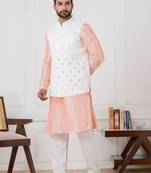  blue silk blend kurta jacket  set for men with embroidered work