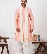  pink silk blend kurta duppata  set for men