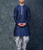  blue printed kurta set for men with dhoti