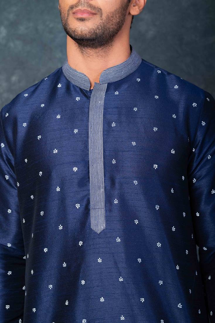  blue printed kurta set for men with dhoti