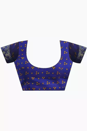 Women's blue bandhani print chiffon bandhej style saree with matching blouse