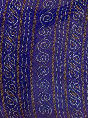 Women's blue turquoise bandhani print chiffon bandhej style saree with matching blouse 5