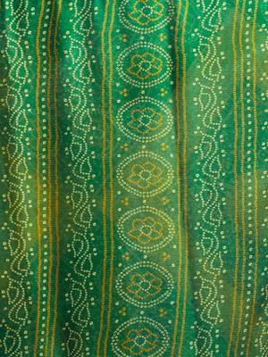 Women's green yellow bandhani print chiffon bandhej style saree with matching blouse 4